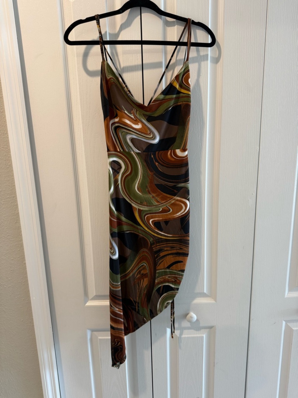 Asymmetrical Slip Dress in Earthy Swirl Print